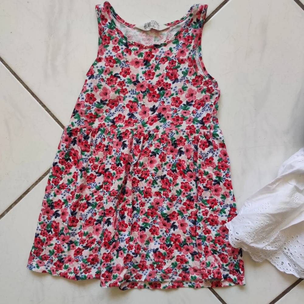 Oshkosh H&M 💜 2 Dress Floral Demim Eyelet Jumper